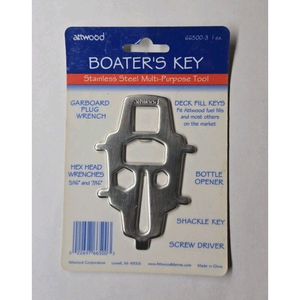 Attwood Boaters Key Stainless Steel Boat Multi Purpose Tool 66500-3 Deck Plug